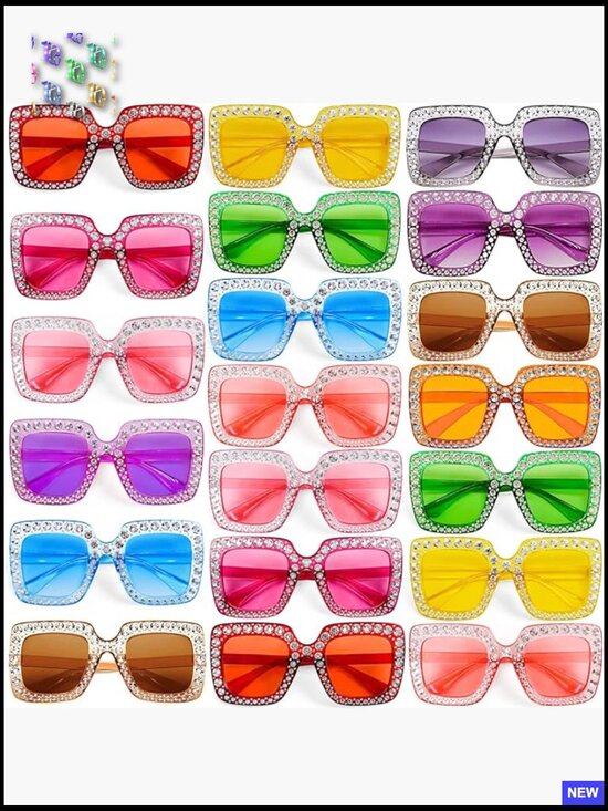 20 Pack Crystal Oversized Square Sunglasses Retro Sparkling Disco Party Favors main image 5